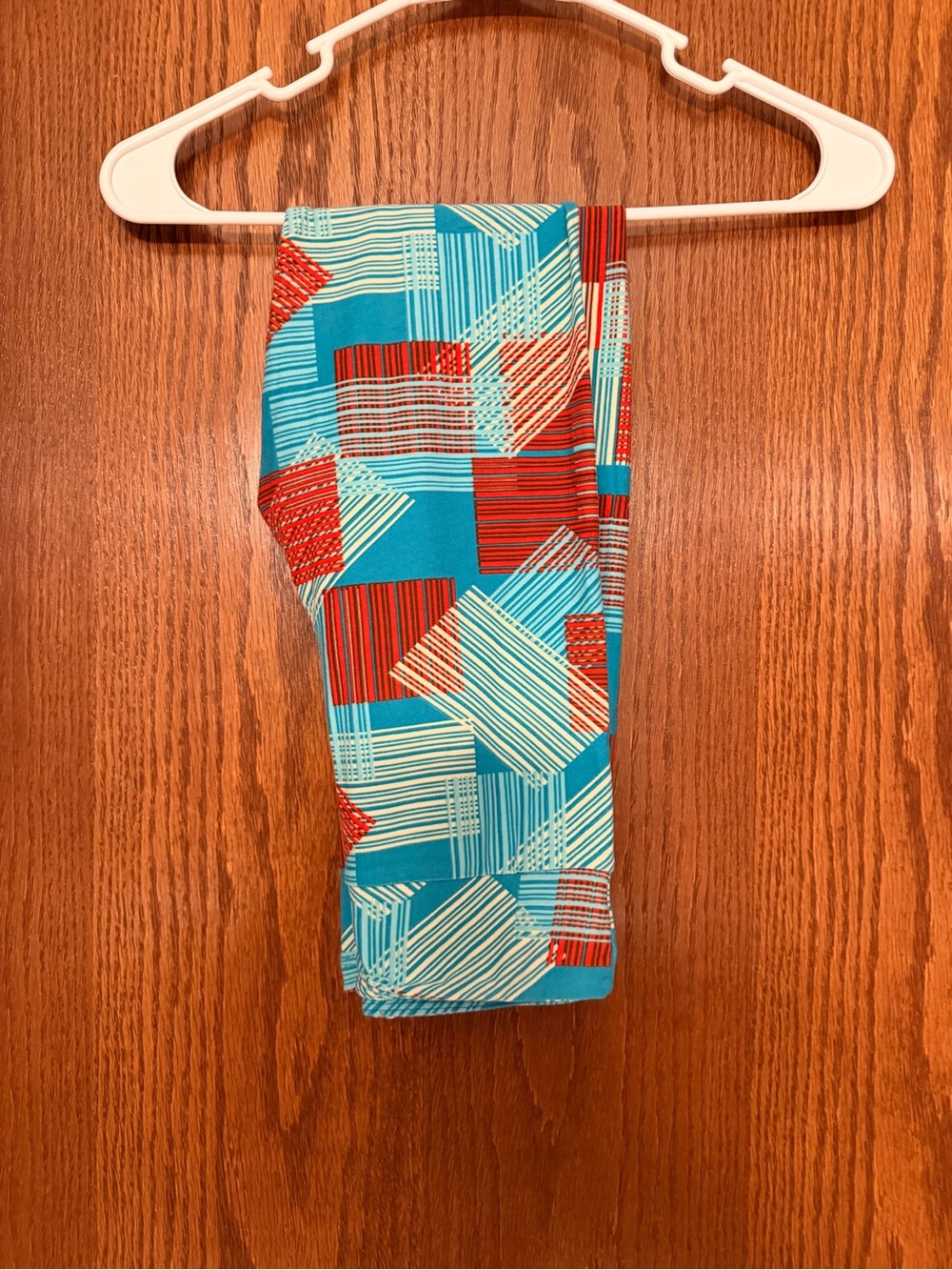 LuLaRoe Kids Geometric Teal and Red Leggings